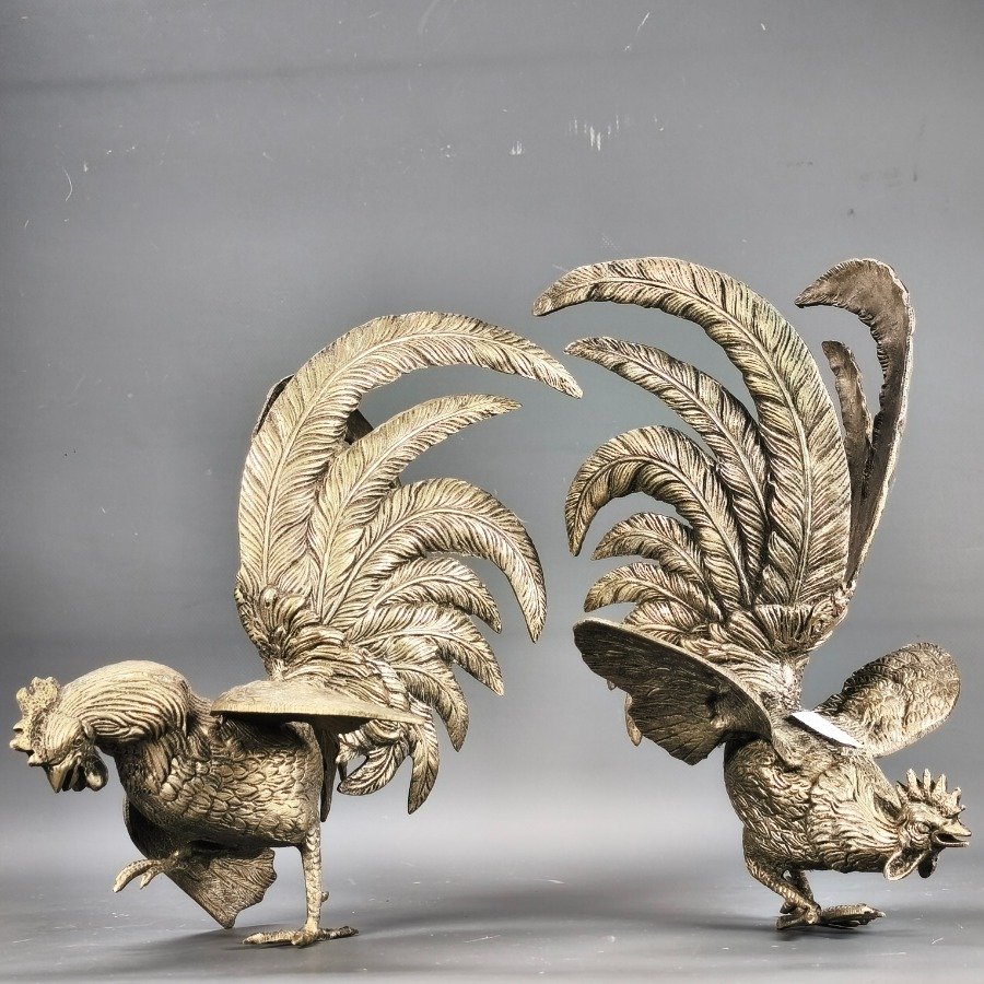 Estatuas de gallos de bronce plateado para decoración - imagen 12