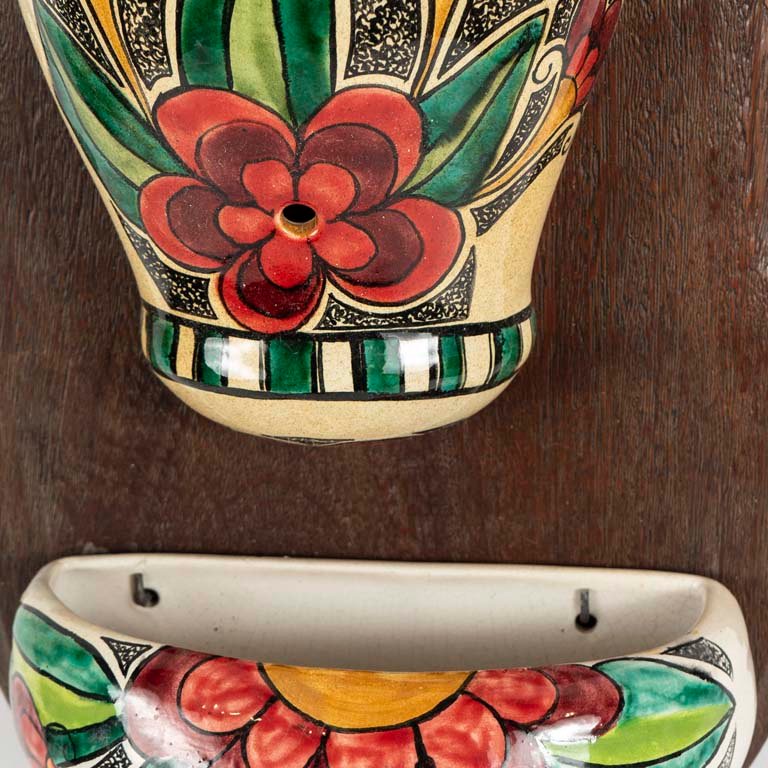 Aguamanil de cerámica y madera firmado D'ANT decorado flores - imagen 2