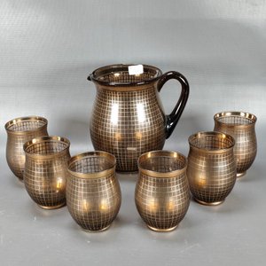 Juego de Jarra y 6 Vasos de Vidrio con Diseño Dorado - imagen 2