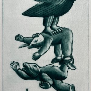 Grabado "El ratón y la rana" de Luis Alberto Solari, Edición 155/200 - imagen 1