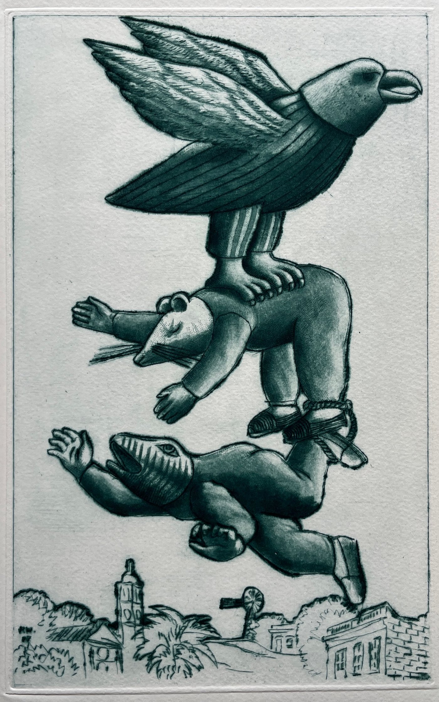 Grabado "El ratón y la rana" de Luis Alberto Solari, Edición 155/200