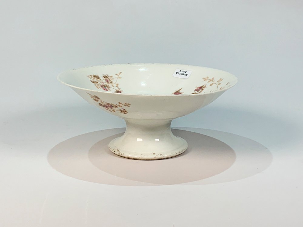 Plato de Porcelana Limoges con Pie Central para Masas, Decoración Floral