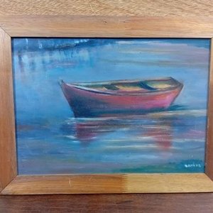 Cuadro "Bote" Pintura sobre Vidrio con Marco de Madera - imagen 5