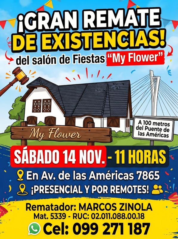 Gran Remate de Salón de Fiestas "My Flower" en Montevideo