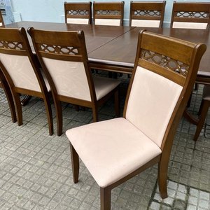Juego de Comedor de Madera: Mesa Extensible y 10 Sillas Tapizadas Beige - imagen 11