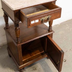 Mesa de Luz Colonial con Puerta, Cajón y Tapa de Mármol - imagen 3