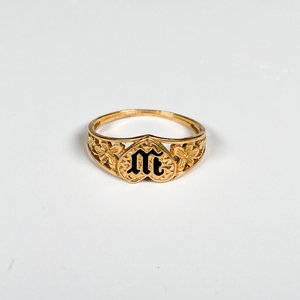 Anillo de Oro 14k con Esmalte Negro y Diseño Floral - imagen 2