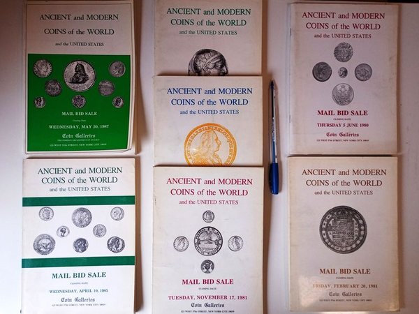 7 Catálogos de Numismática Americana y Mundial de Coin Galleries