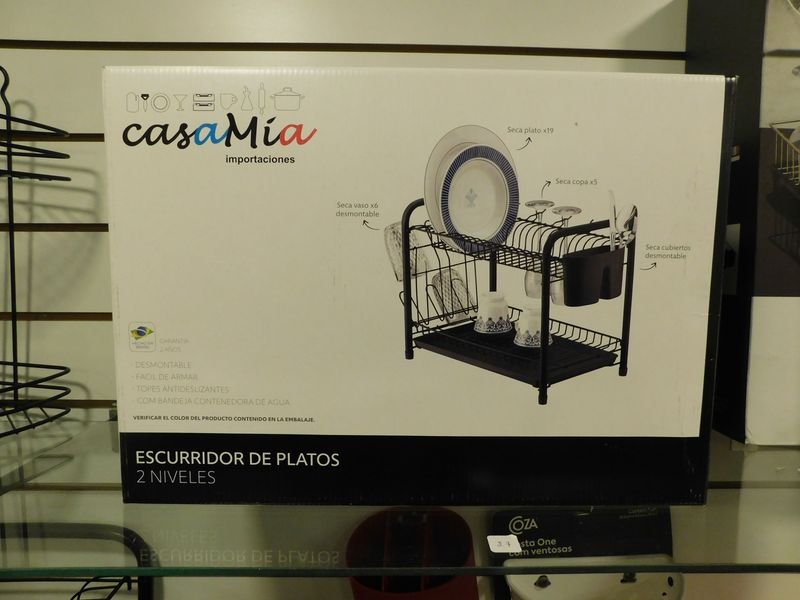 Escurridor de platos metálico negro de 2 niveles