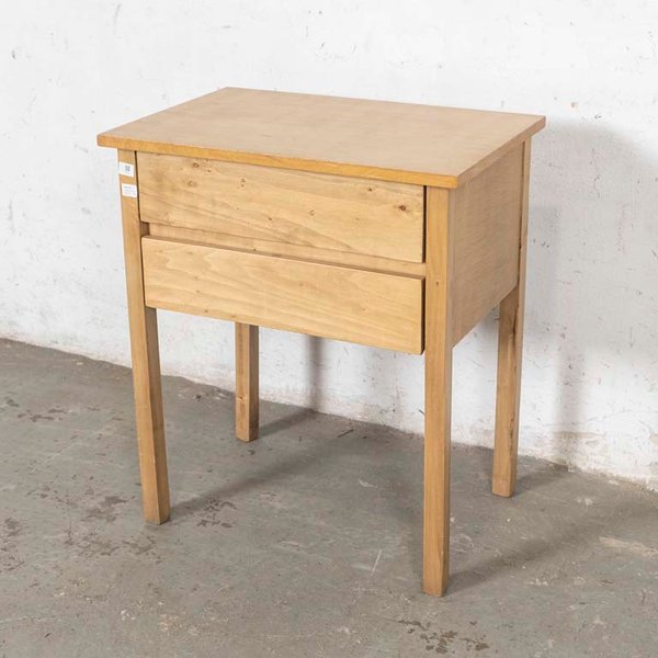 Mesa de Luz de Madera Clara con Dos Cajones