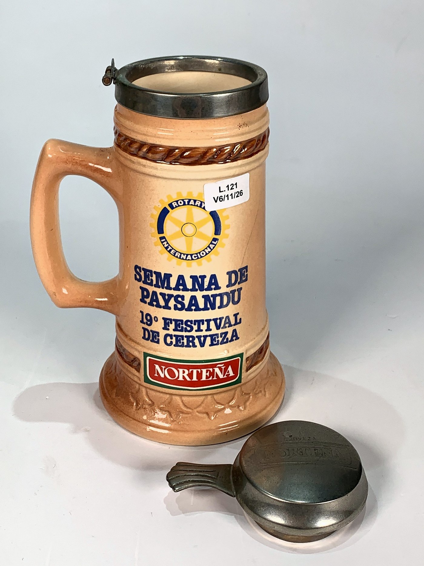 Jarra de Cerámica "Semana de la Cerveza de Paysandú" 1984 con Monograma Norteña