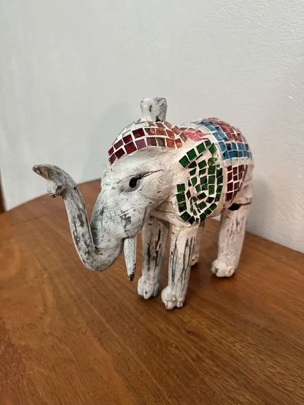 Adorno Mosaico de Elefante en Madera - imagen 2