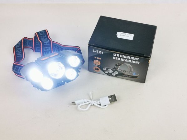 Linterna Minero LED Recargable USB con 5 LEDs y Cabezal Ajustable
