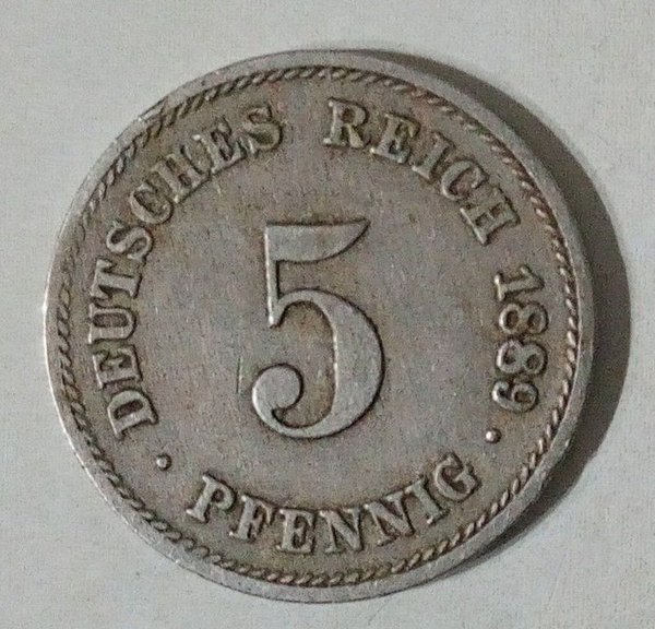 Moneda 5 Pfennig Imperio Alemán 1889 Guillermo II Águila Imperial - imagen 1