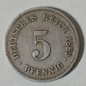 Moneda 5 Pfennig Imperio Alemán 1889 Guillermo II Águila Imperial - imagen 1