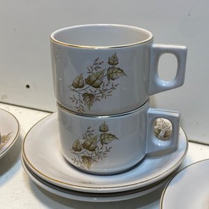 Lote Vajilla Porcelana OLMOS Hojas Doradas: Platos, Tazas y Fuentes - imagen 11