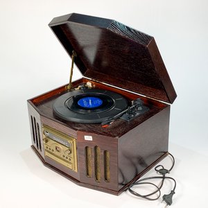 Lote siguiente: Equipo Combinado 3 en 1: Radio, Tocadiscos y CD en Caja Estilo Antiguo