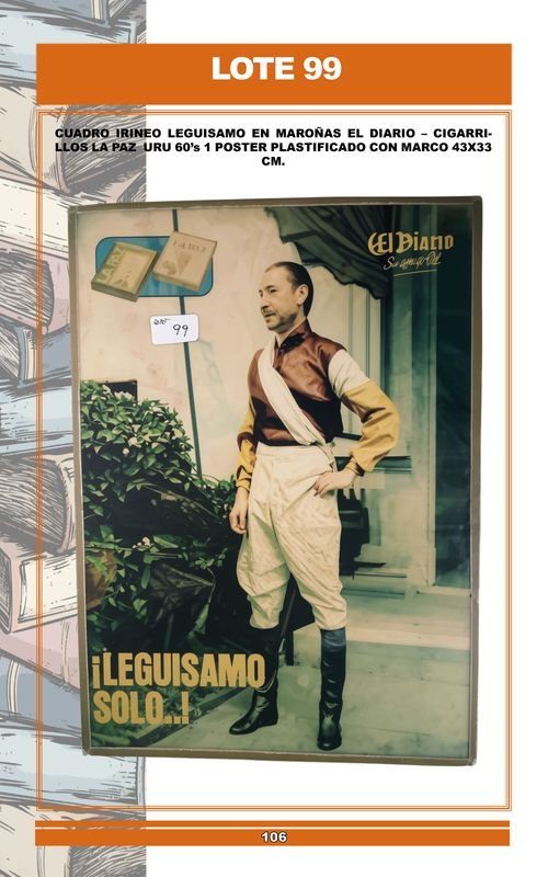 Cuadro Plastificado "Irineo Leguisamo en Maroñas" El Diario - Cigarrillos La Paz