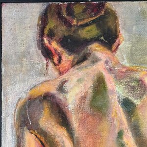 Oleo y Cera sobre Arpillera: "Desnudo Femenino" por Laura Moras (2005) - imagen 5