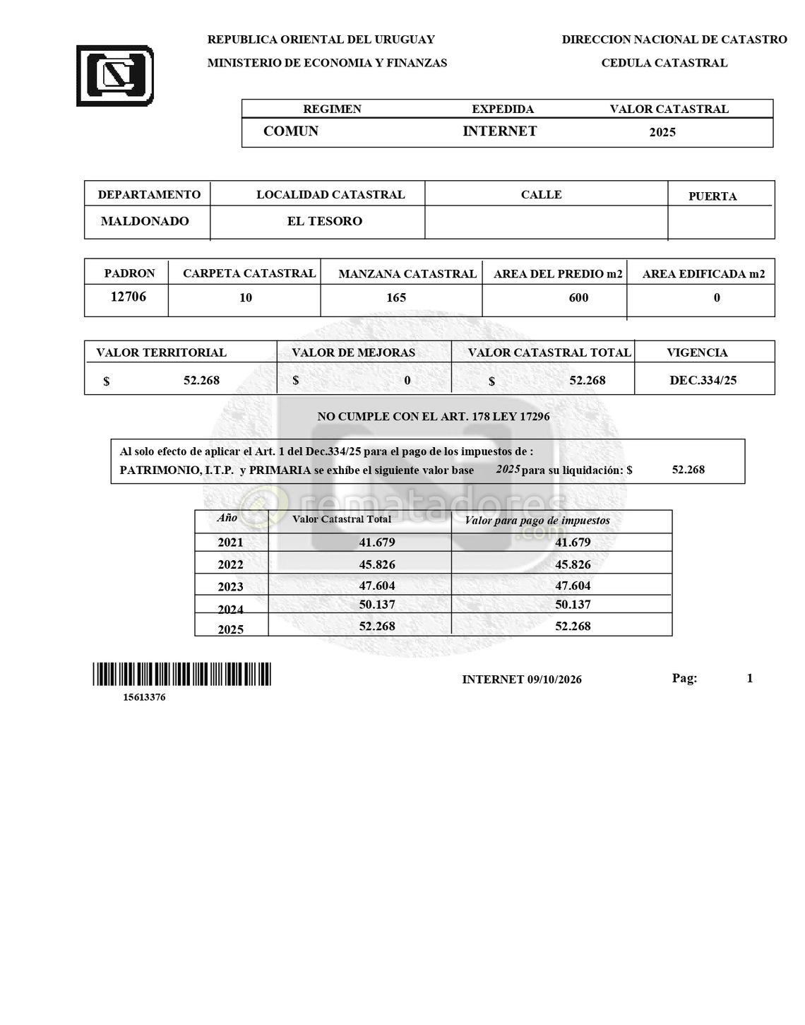 Recibo de Pago de Impuestos de Contribución Inmobiliaria