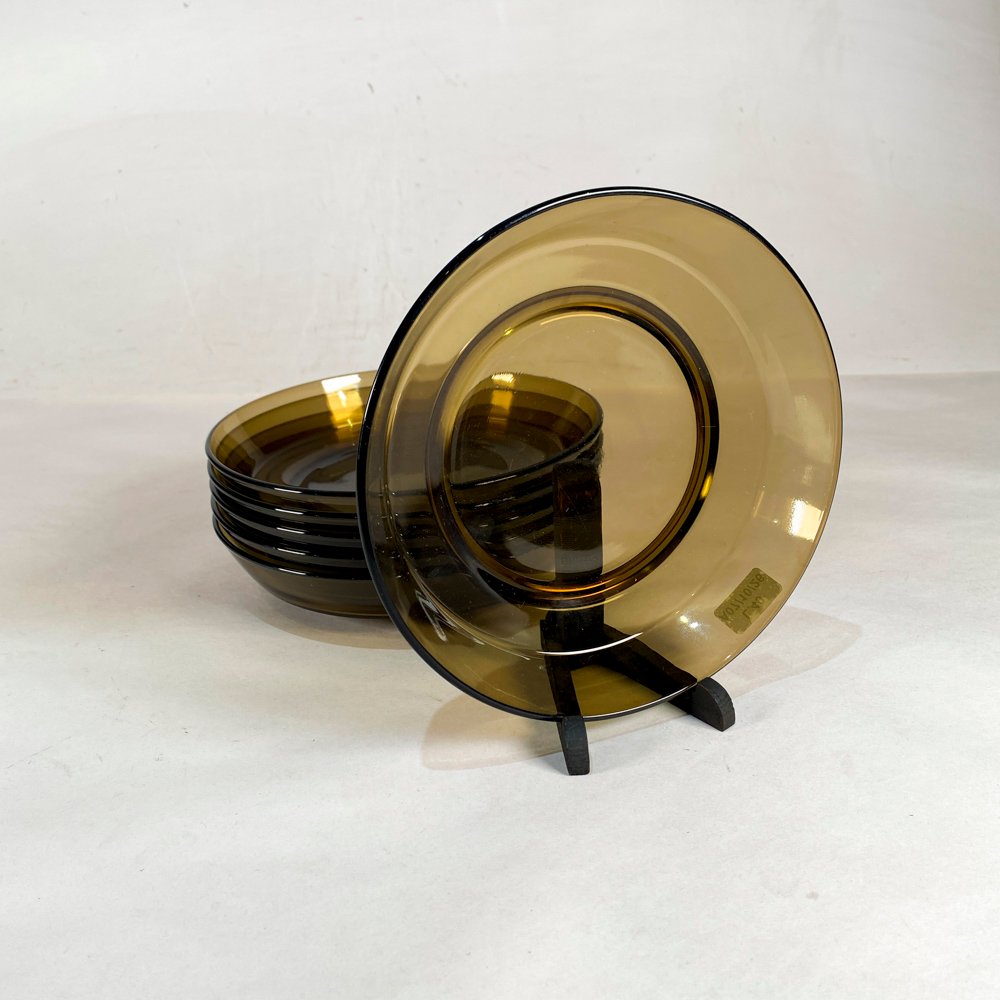 Seis Platos Hondos de Vidrio Francés Ambar - Diámetro 19 cm