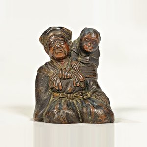Escultura en Bronce: Anciano Oriental con Mono en el Hombro - imagen 3