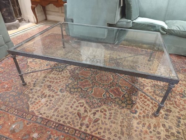 Mesa de hierro patina azul con cristal de 10 mm - imagen 2