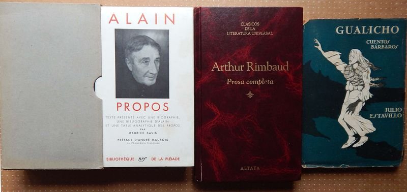 Lote de 3 Libros: Gualicho Cuentos Bárbaros, Poesía Completa de Rimbaud y Alain Propos