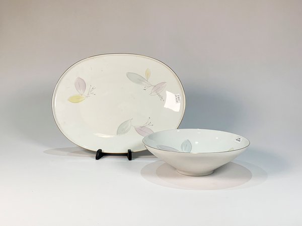 Ensaladera y Fuente Oval de Porcelana Bavaria Blanca con Hojas - imagen 1