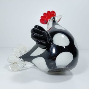 Figura Decorativa Gallo Cristal Soplado Negro y Blanco - imagen 3