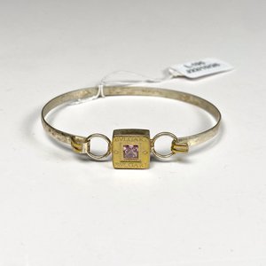 Pulsera Rígida de Plata con Piedra Rosa y Detalle BVLGARI - imagen 2