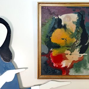 Óleo Abstracto Firmado Julio Verdie (1900-1988) con Marco Dorado - imagen 3