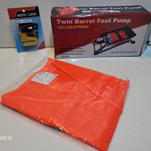 Inflador de Pie Doble Cilindro, Candado para Moto y Chaleco Reflectante - imagen 2