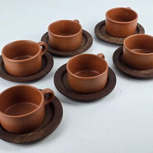 Juego de 6 Tazas de Té de Cerámica con Platillos de Madera - imagen 2