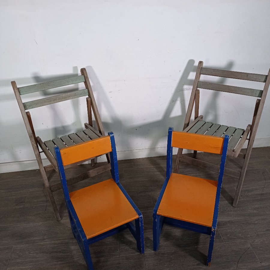 Lote de 4 Sillas Plegables de Madera para Niños