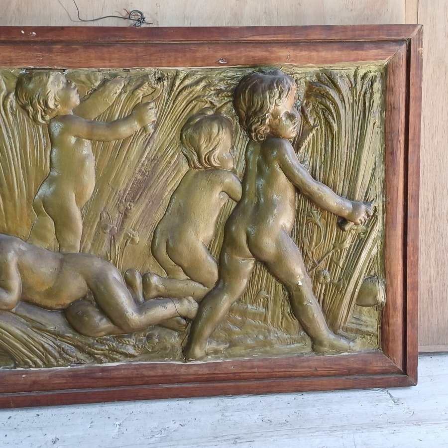 Panel de yeso en sobre relieve patinado y enmarcado - imagen 4