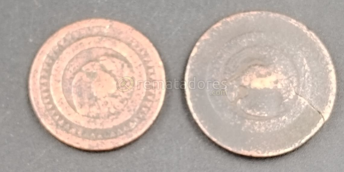Dos Monedas Antiguas de Bronce con Diseño Circular