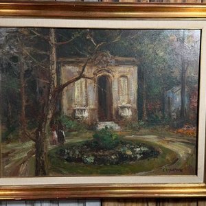 Lote siguiente: Eduardo Amezaga: Óleo sobre Fibra "Paisaje con Pabellón"