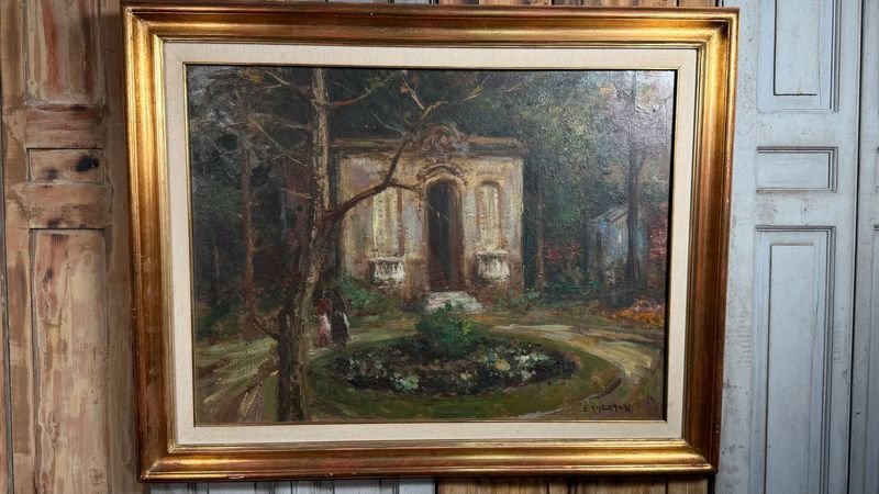 Eduardo Amezaga: Óleo sobre Fibra "Paisaje con Pabellón"
