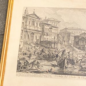 Grabado "Veduta del Porto di Ripetta" Puerto Roma, Marco Dorado 76x58 cm - imagen 3