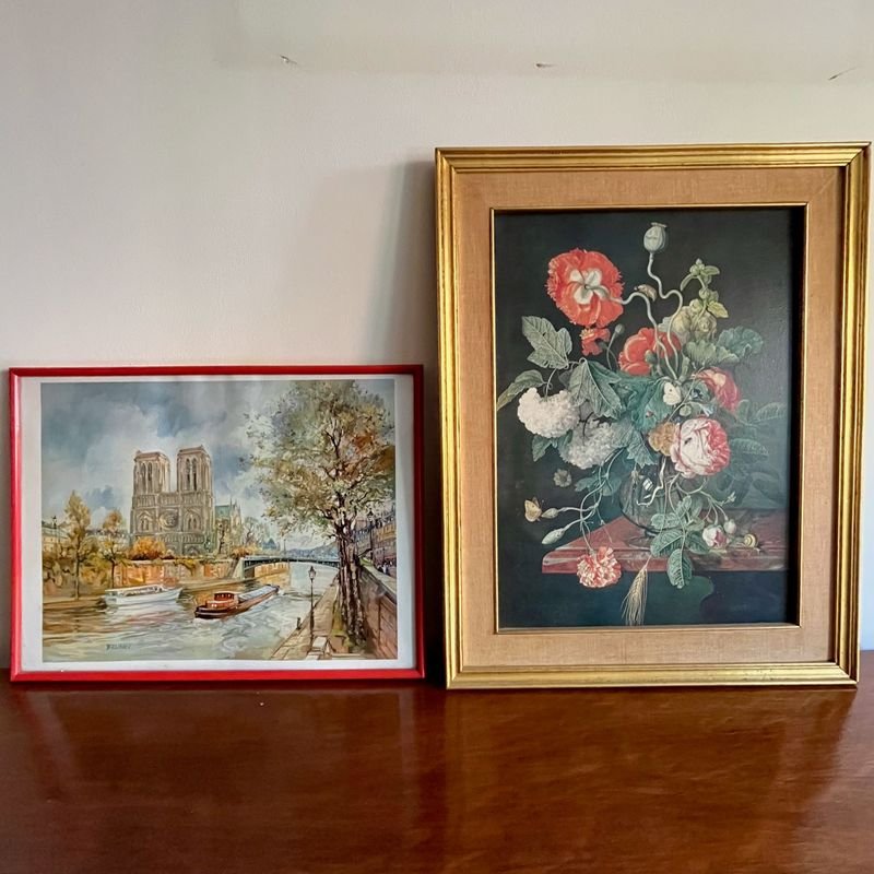 Dos Cuadros Decorativos: Paisaje de Venecia y Bouquet de Flores