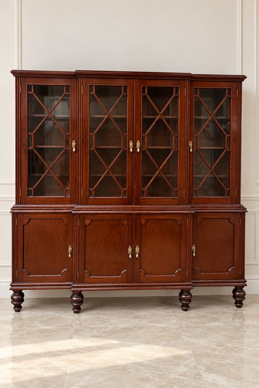 Gran Aparador Inglés de Madera Oscura con Puertas y Estantes