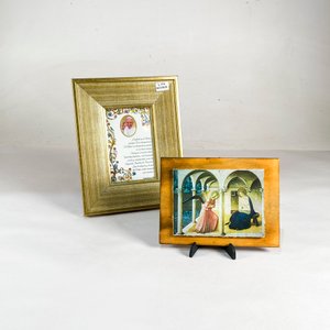 Lote siguiente: Dos Piezas Religiosas: Recitado Papa Francisco Enmarcado y Loza "Ángel y Virgen"