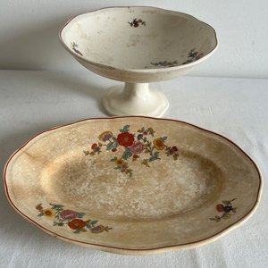 Frutera y Fuente Ovalada de Loza Italiana Sellada - imagen 1