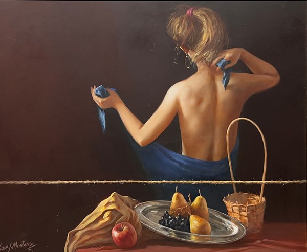 Oleo "Desnudo de espaldas" de Juan Montans - 60 x 75 cm - imagen 1