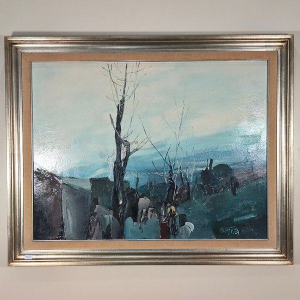 Pintura Expresionista de Hugo Nantes: Acrílico sobre Fibra con Marco Plateado - imagen 1