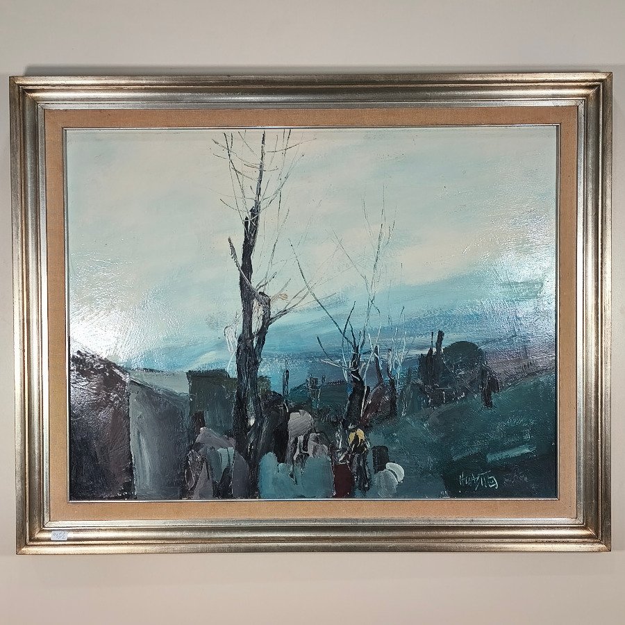 Pintura Expresionista de Hugo Nantes: Acrílico sobre Fibra con Marco Plateado