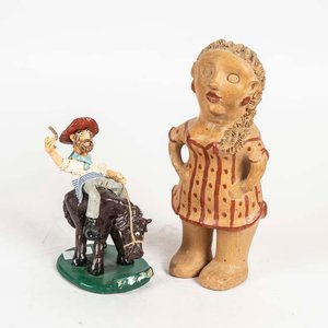 2 Adornos de Cerámica: Paraguayo con Cascadura y Figura Femenina - imagen 1