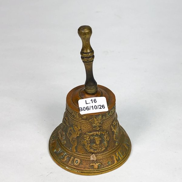 Campanilla Antigua de Bronce y Cobre Labrado con Badajo - imagen 1