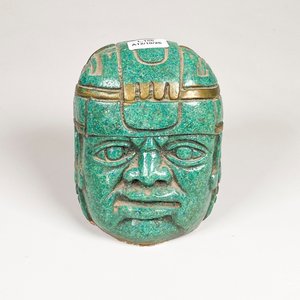 Figura Vintage Cabeza Olmeca Guerrero en Yeso, 12 cm - imagen 2